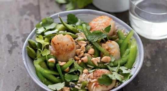 Buddha bowl with scallops and peanuts