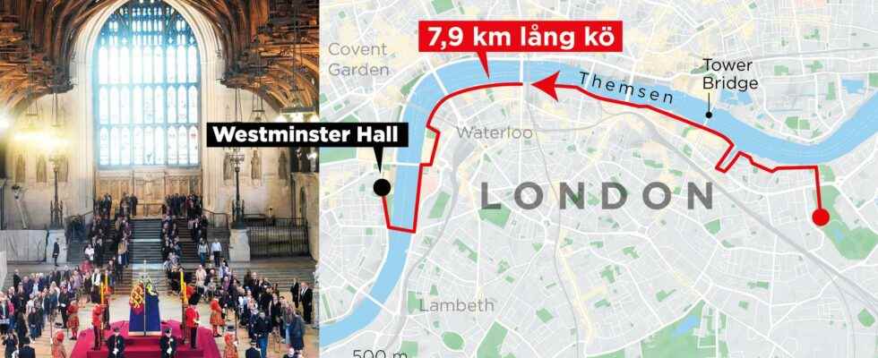 The eight kilometer queue for the Queens coffin is paused