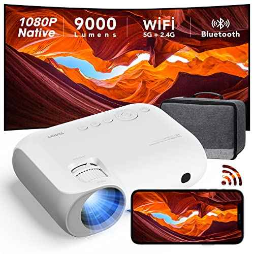 5G WiFi Bluetooth Video Projector - 9000 Lumens Portable Native Full HD 1080P Projector, WiFi 5G/2.4G Dual-Band, Outdoor LED Projector, Compatible with Smartphone iOS/Android/HDMI/AV/USB/PS5