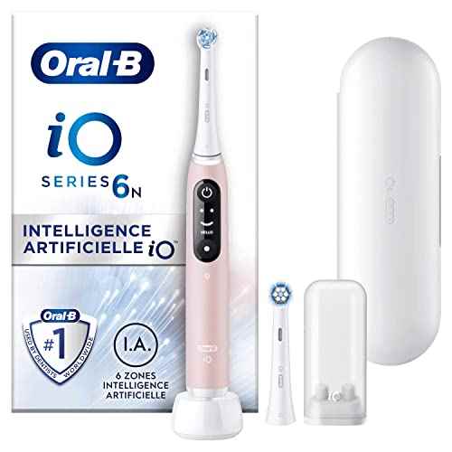 Oral-B iO Series 6N Electric Toothbrush, Bluetooth Connected, 5 Brushing Modes, 2 Brush Heads, 1 Travel Case, White/Pink