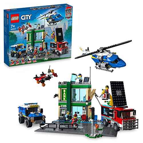 LEGO 60317 City Police Chase at the Bank, Toy with Helicopter, 2 Trucks, Drone, with Thief, Gift, for Kids Ages 7 and Up