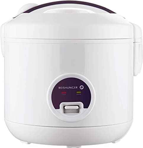 Reishunger Rice Cooker & Steamer with Ceramic Coating - For 1-6 People - Quick Preparation Without Cooking - Keep Warm Function with Steamer Basket, Spoon and Measuring Cup