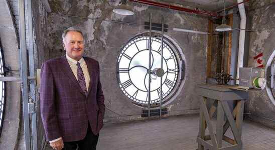 Restored downtown tower clock keeping time