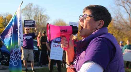 Sarnia area CUPE members and supporters rally outside MPPs office