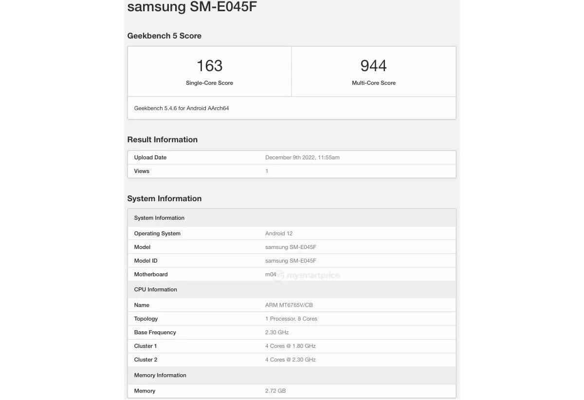 1670688893 774 Samsung Galaxy A54 5G and Galaxy F04s spotted on Geekbench