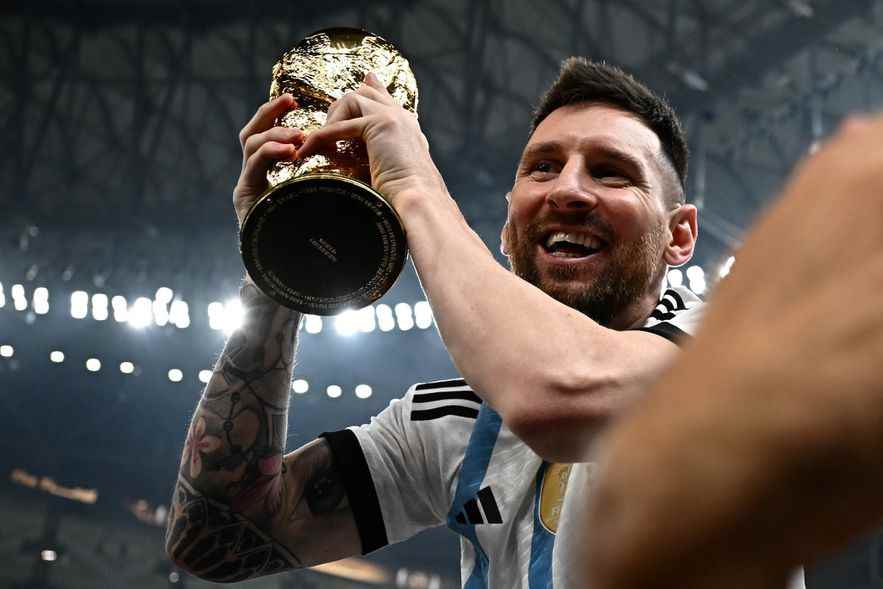 Argentina's megastar Lionel Messi lifts the World Cup after victory in the final against France, on December 18, 2022 in Doha