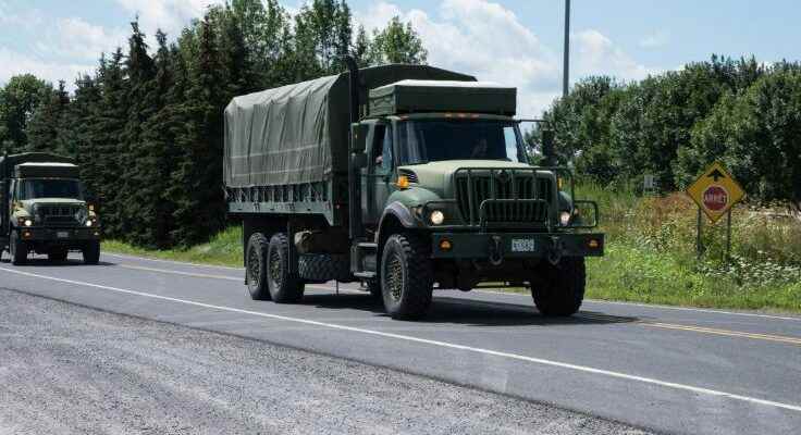 Canadian Army Reserve conducting training on highways between Stratford and