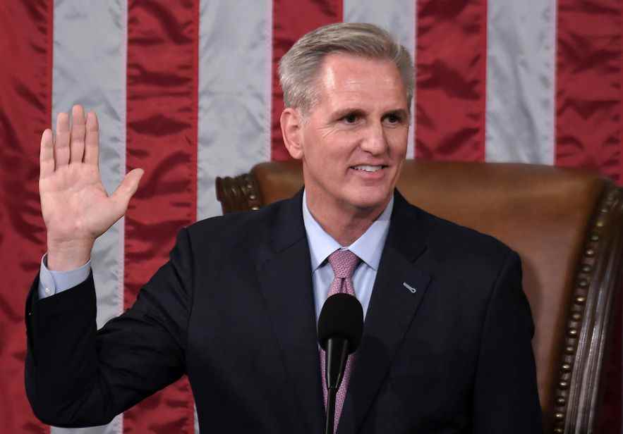 Republican Kevin McCarthy is sworn in as Speaker of the House of Representatives early Saturday morning, January 7, 2023, in Washington