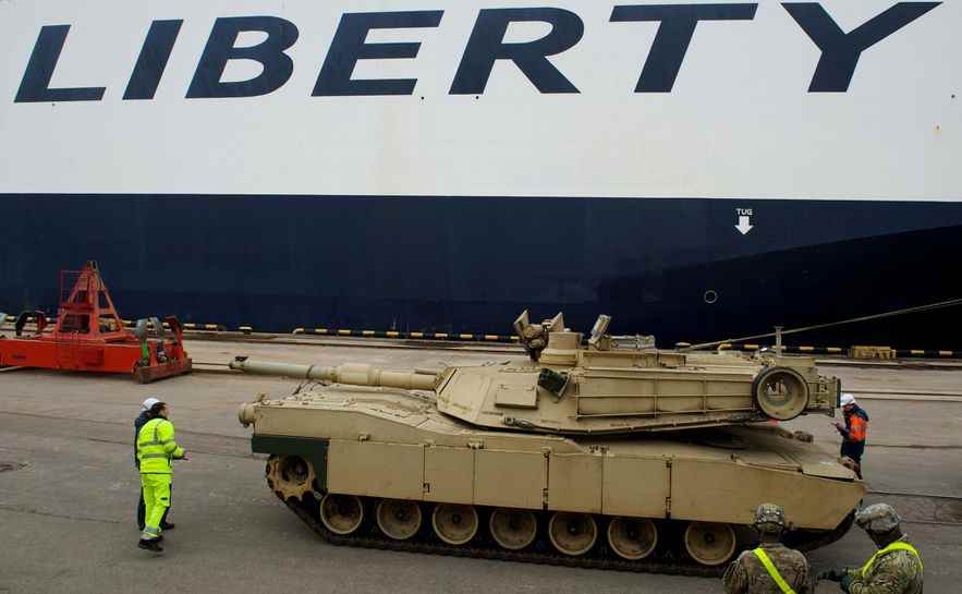 An American Abrams tank is delivered in Riga, Latvia on March 9, 2015.