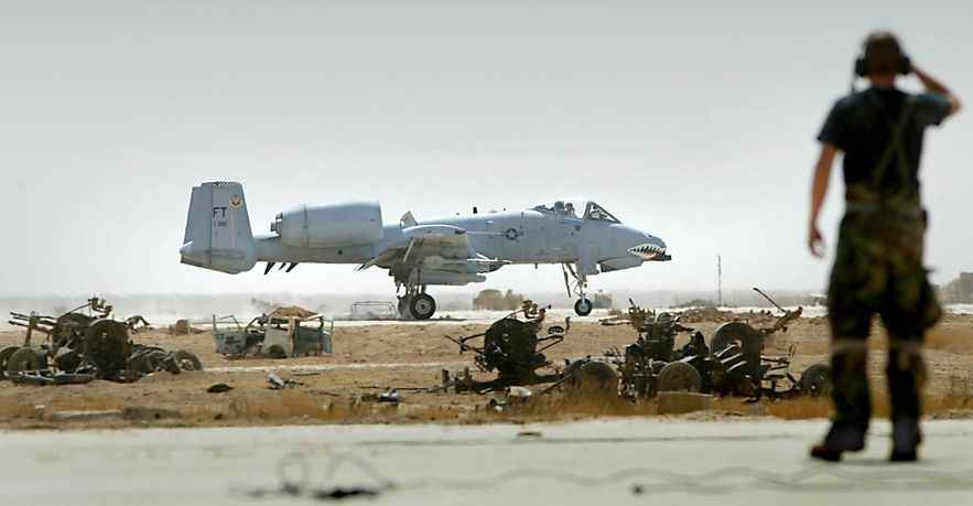 An A-10 ground attack aircraft "warthog"at a US base in southern Iraq on March 29, 2003.