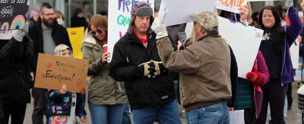 Protesters clash with love themed rally at Sarnia store ahead of