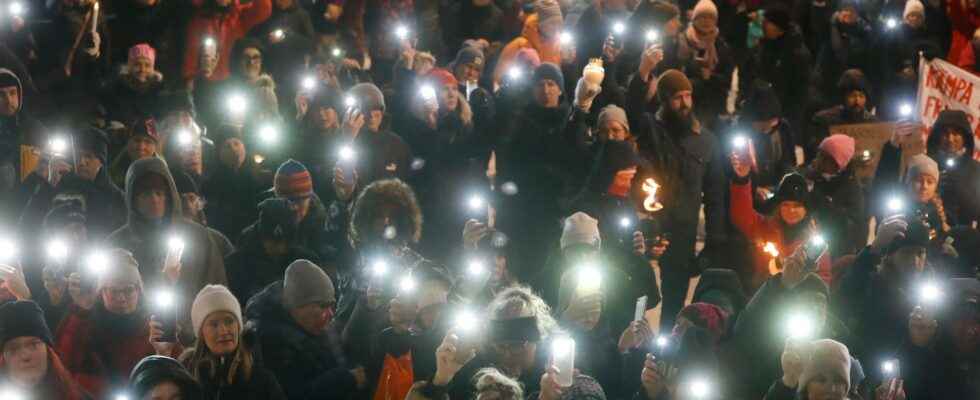 Torchlight procession in Lulea for the dead eight year old