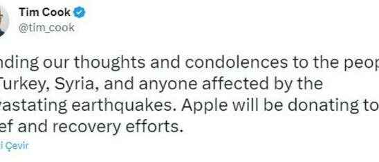Support from Apple to Turkey We will donate to relief