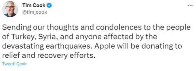 Support from Apple to Turkey We will donate to relief