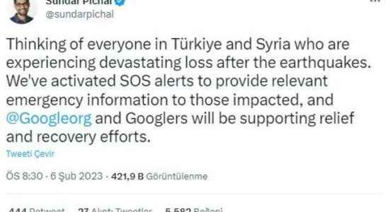 Turkey message from Google CEO Google employees will support relief